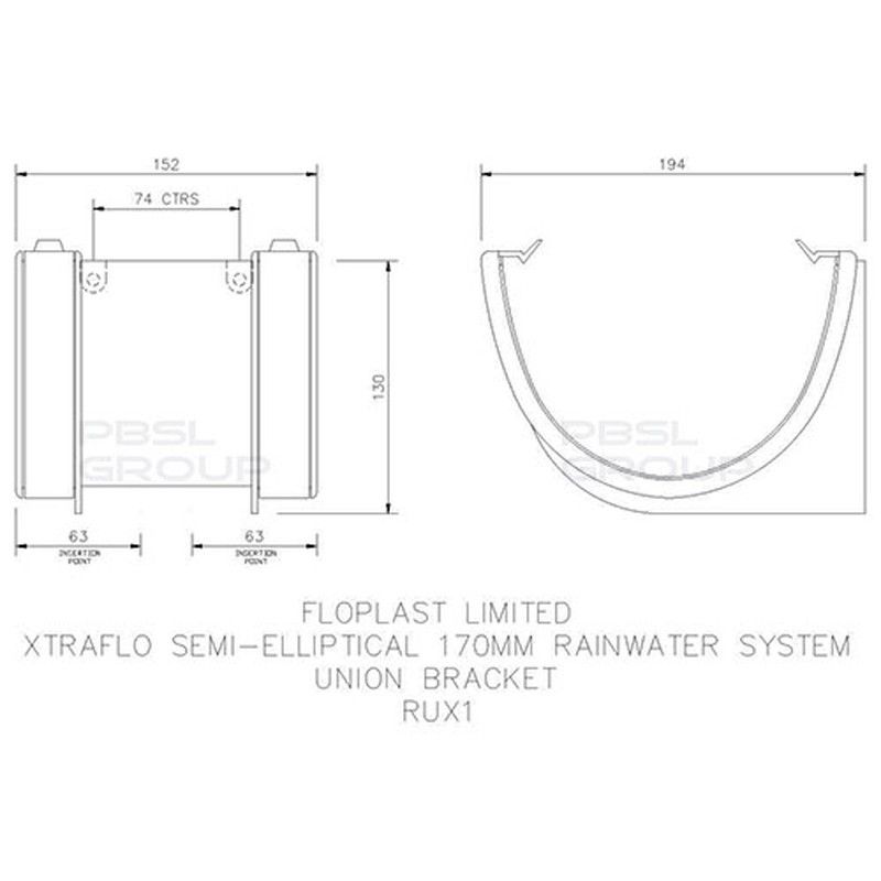 FloPlast Industrial/ Xtraflo Gutter Union Bracket - 170mm Grey