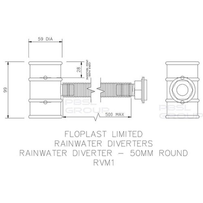 FloPlast Mini Gutter Rain Diverter - 50mm Black - Pack of 2