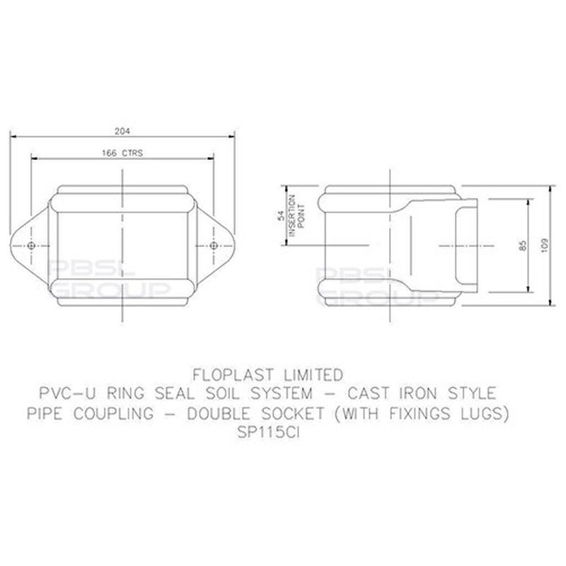 FloPlast Ring Seal Soil Coupling with Lugs Double Socket - 110mm Cast Iron Effect