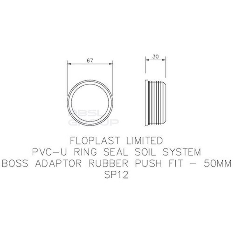 FloPlast Ring Seal Soil Rubber Boss Adaptor - 50mm Black