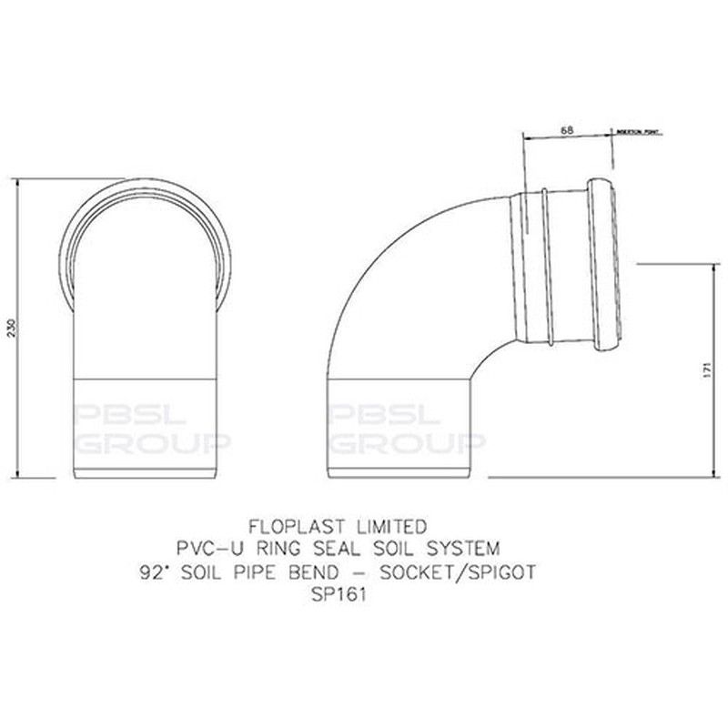 FloPlast Ring Seal Soil Bend Single Socket - 92.5 Degree x 110mm White