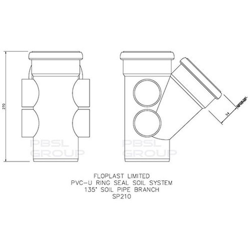 FloPlast Ring Seal Soil Branch - 135 Degree x 110mm Black