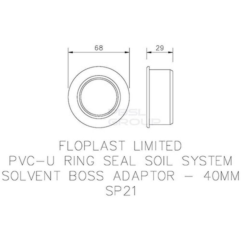 FloPlast Solvent Weld Soil Boss Adaptor - 40mm Grey
