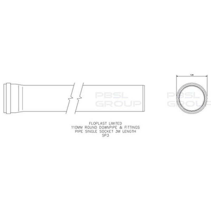 FloPlast Ring Seal Soil Pipe Single Socket - 110mm x 3mtr Grey