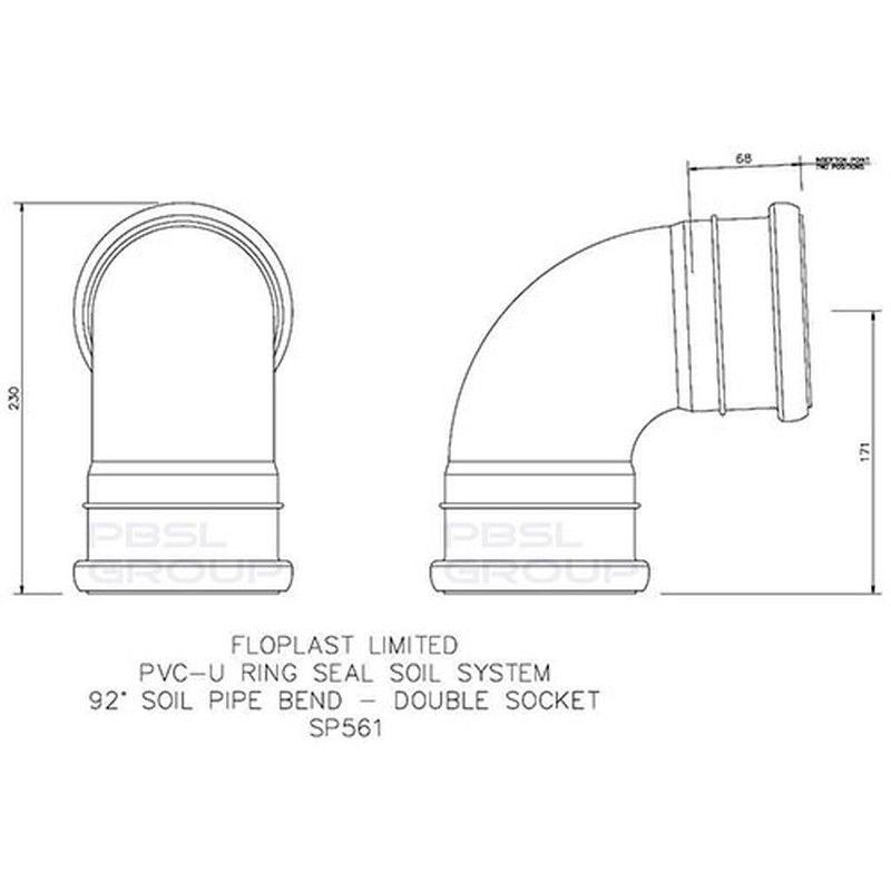FloPlast Ring Seal Soil Bend Double Socket - 92.5 Degree x 110mm Black