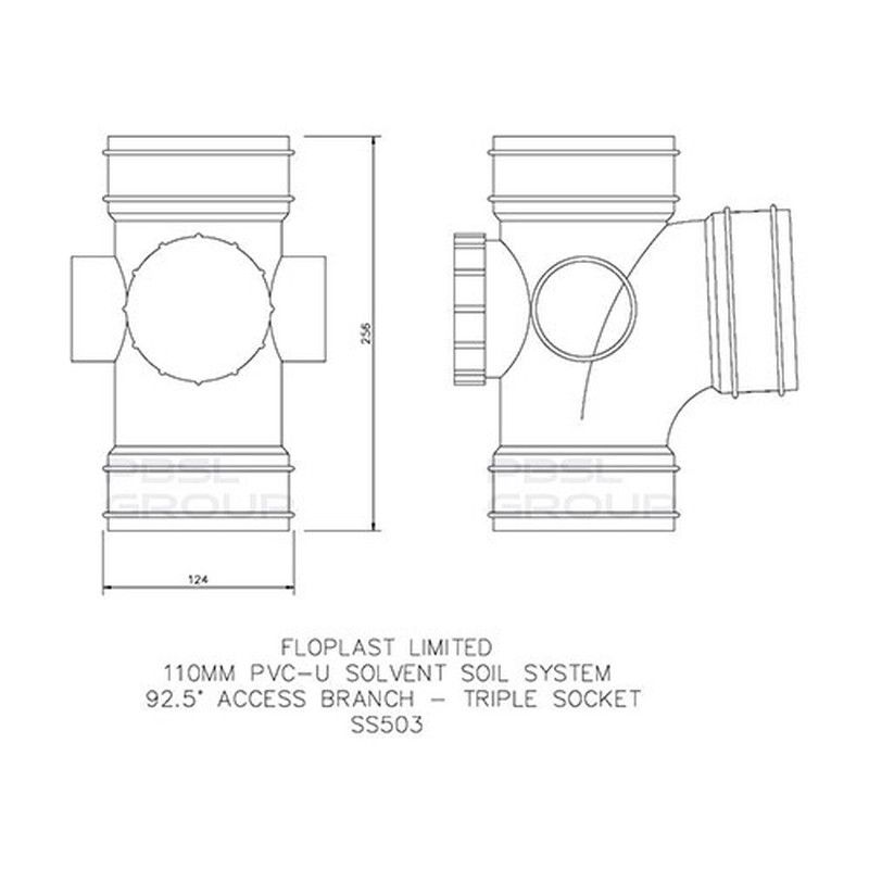 FloPlast Solvent Weld Soil Access Branch - 92.5 Degree x 110mm Black