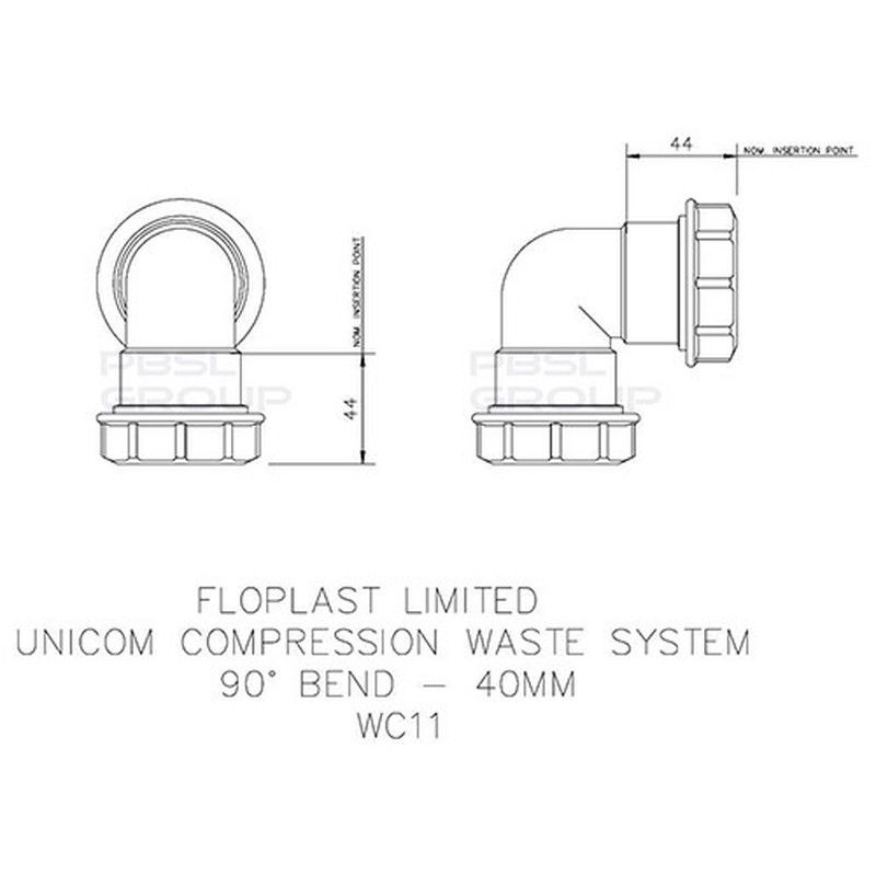 FloPlast Multi Fit Compression Waste Bend - 90 Degree x 40mm