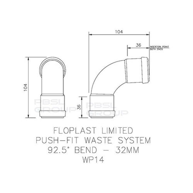 FloPlast Push Fit Waste Bend Swept - 92.5 Degree x 32mm Black