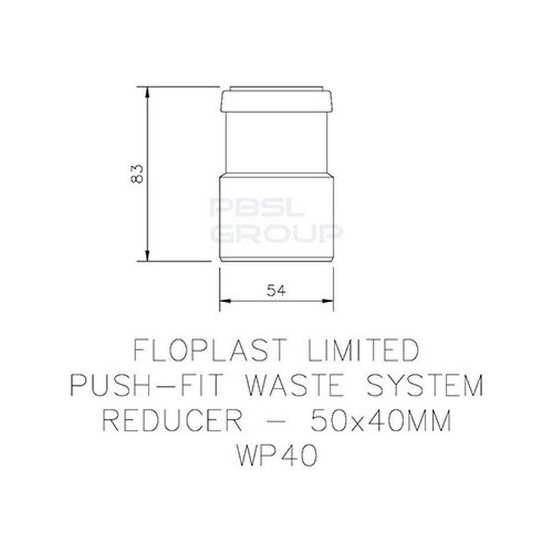 FloPlast Push Fit Waste Reducer - 50mm x 40mm Grey