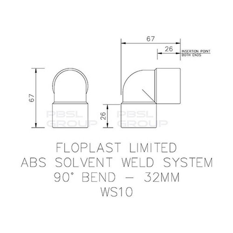 FloPlast Solvent Weld Waste Bend Knuckle - 90 Degree x 32mm White
