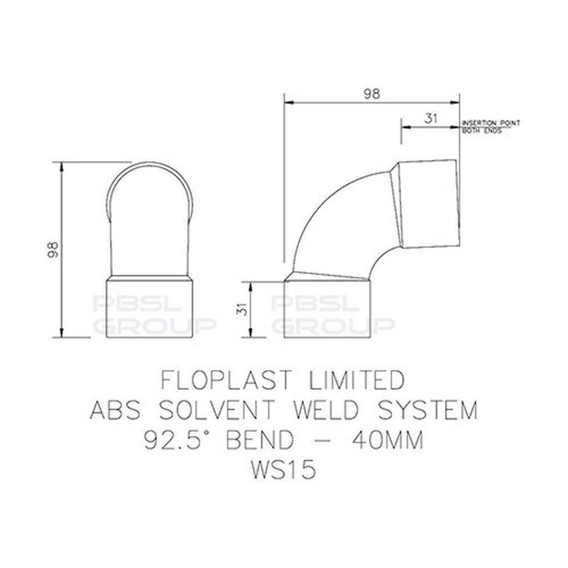 FloPlast Solvent Weld Waste Bend Swept - 92.5 Degree x 40mm Grey