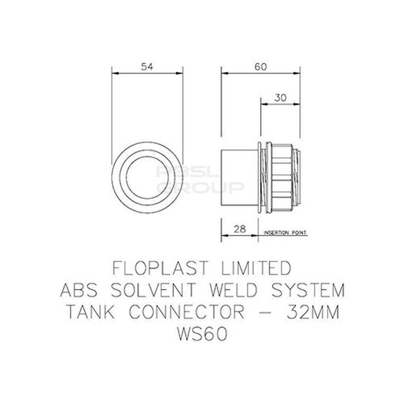 FloPlast Solvent Weld Waste Tank Connector - 32mm White