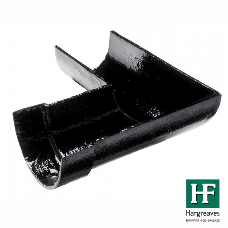 Cast Iron Deep Half Round Gutter Left Hand Angle - 90 Degree x 125mm Black