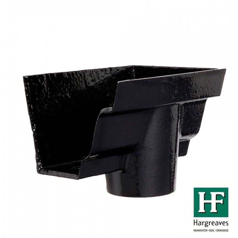 Cast Iron Moulded Ogee Gutter Right Hand Stopend Outlet - 125mm for 100mm Downpipe Black