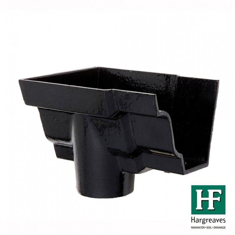 Cast Iron Moulded Ogee Gutter Left Hand Stopend Outlet - 125mm for 75mm Downpipe Black