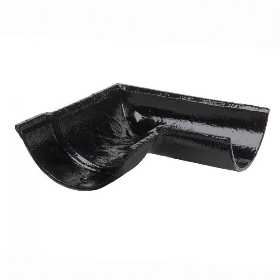 Cast Iron Beaded Half Round Gutter Right Hand Angle - 90 Degree x 125mm Black