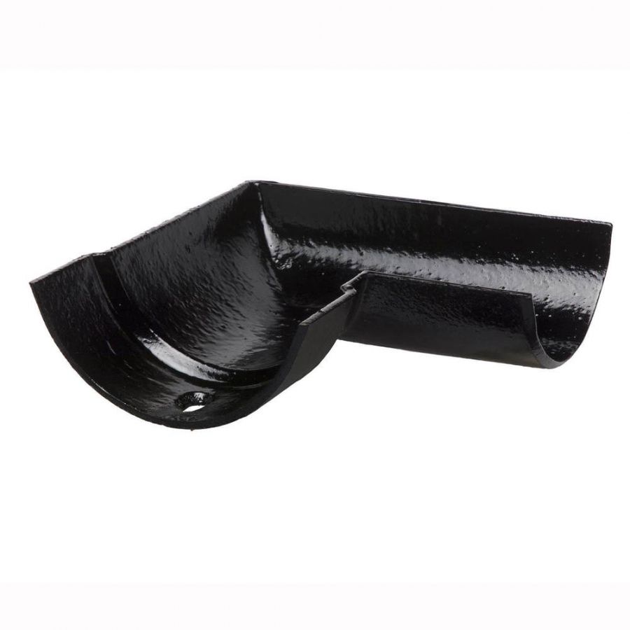 Cast Iron Half Round Gutter Right Hand Angle - 90 Degree x 150mm Black