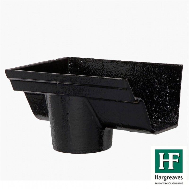 Cast Iron Notts Ogee Gutter Left Hand Stopend Outlet - 115mm for 75mm Downpipe Black