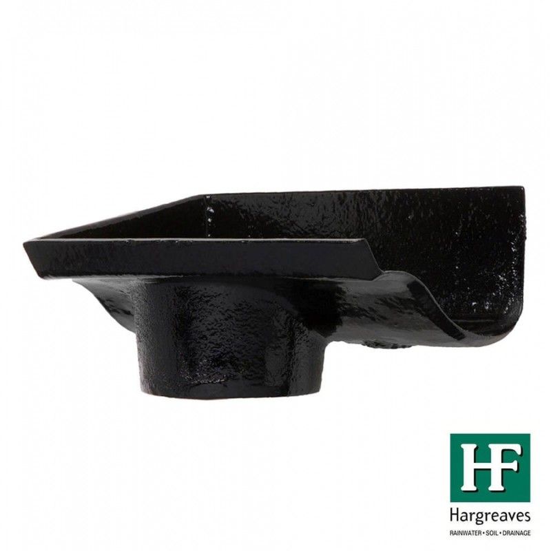 Cast Iron Ogee Gutter Left Hand Stopend Outlet - 100mm for 65mm Downpipe Black
