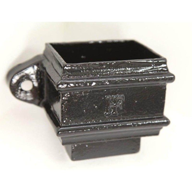 Cast Iron Rectangular Downpipe Eared/ Loose Socket with Spigot - 100mm x 75mm Black