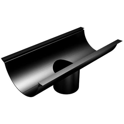 Aluminium Beaded Half Round Gutter Running Outlet - 125mm for 63mm Round Downpipe PPC Finish Black (9005 Matt)