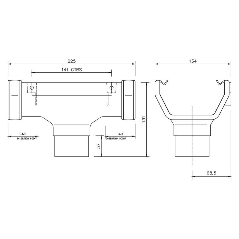 FloPlast Square Gutter Running Outlet - 114mm Black - Pack of 2