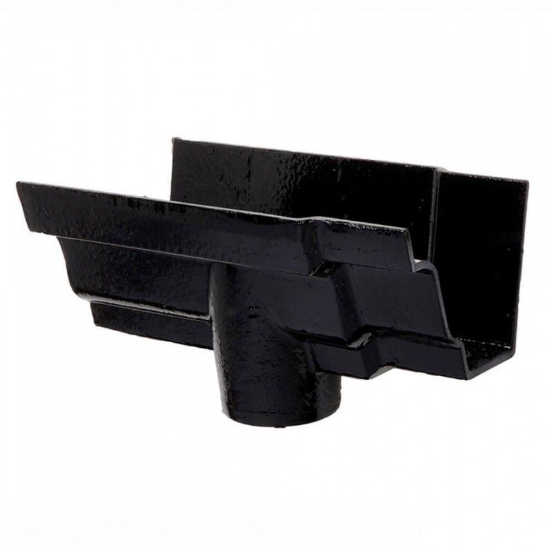 Cast Iron Moulded Ogee Gutter Running Outlet - 125mm for 65mm Downpipe Black