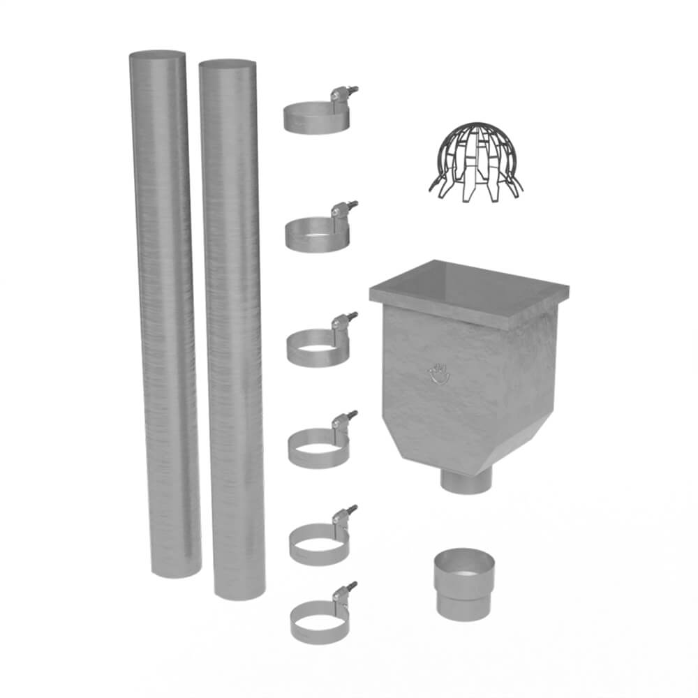 Galeco Steel Round Hopper Andamp; Downpipe Kit Galvanised - 87Mm Diameter