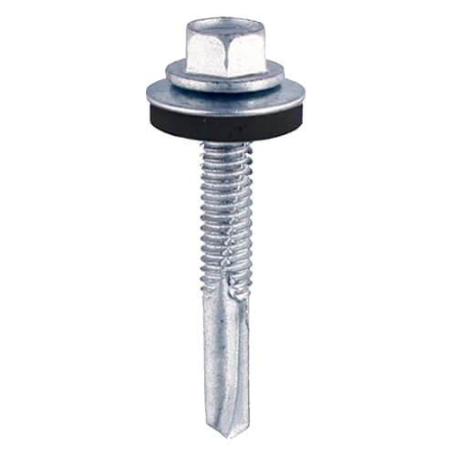 12G (5.5mm) x 40mm - Self Drilling Screw Hexagon Heavy Section with 16mm Bonded Washer - Bag of 20