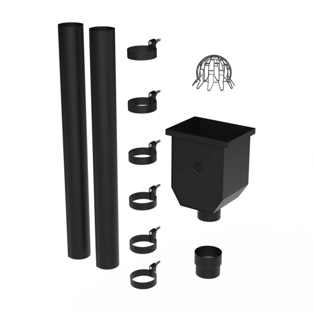 Galeco Steel Round Hopper andamp; Downpipe Kit Black - 87mm Diameter