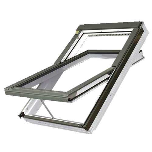 Acrylic Coated Electric Solar Powered Centre Pivot Roof Window - 550mm x 1180mm Triple Glazed White