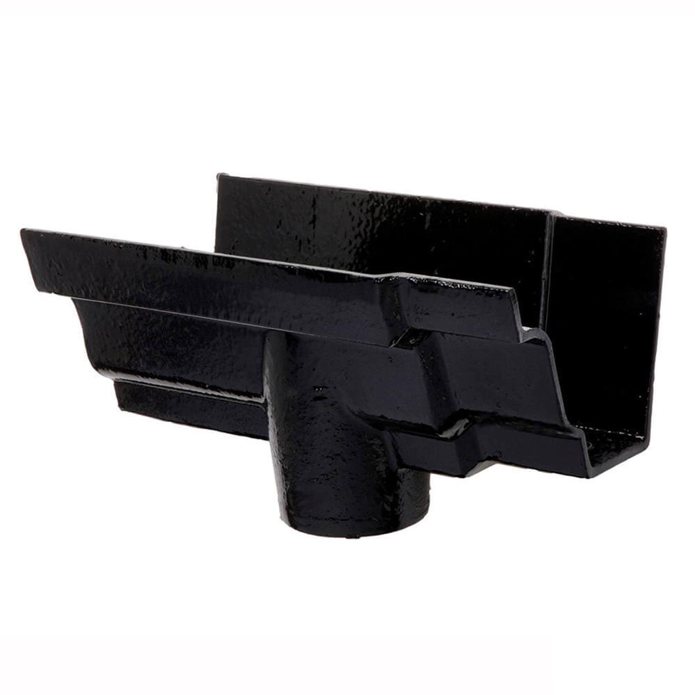 Cast Iron Moulded Ogee Gutter Running Outlet - 125mm for 100mm Downpipe Black