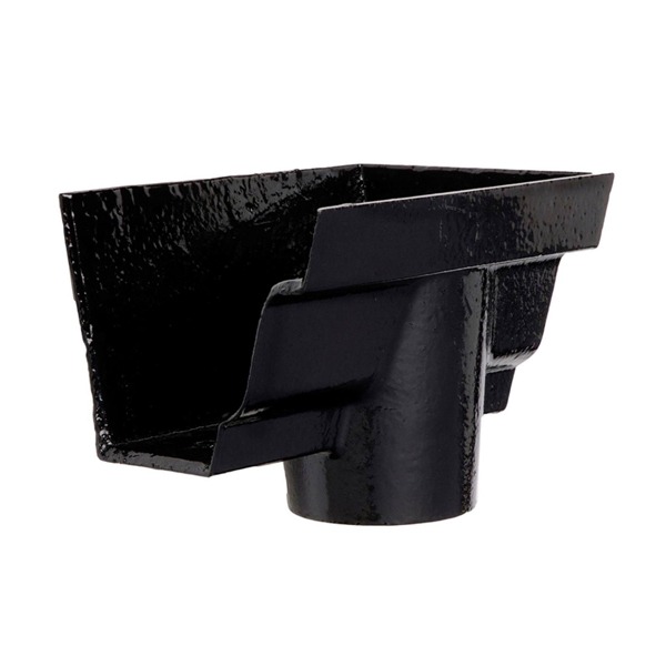 Cast Iron Moulded Ogee Gutter Right Hand Stopend Outlet - 125mm for 75mm Downpipe Black