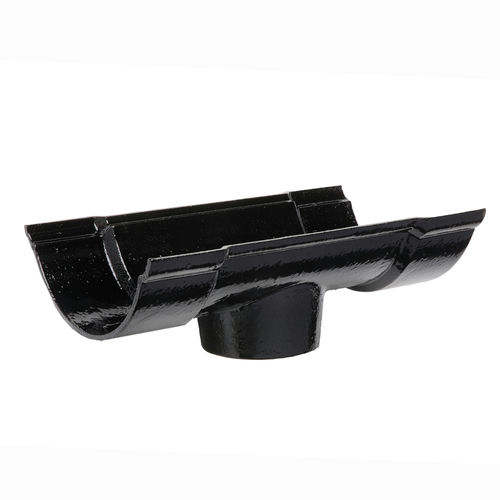 Cast Iron Beaded Half Round Gutter Running Outlet - 150mm for 100mm Downpipe Black