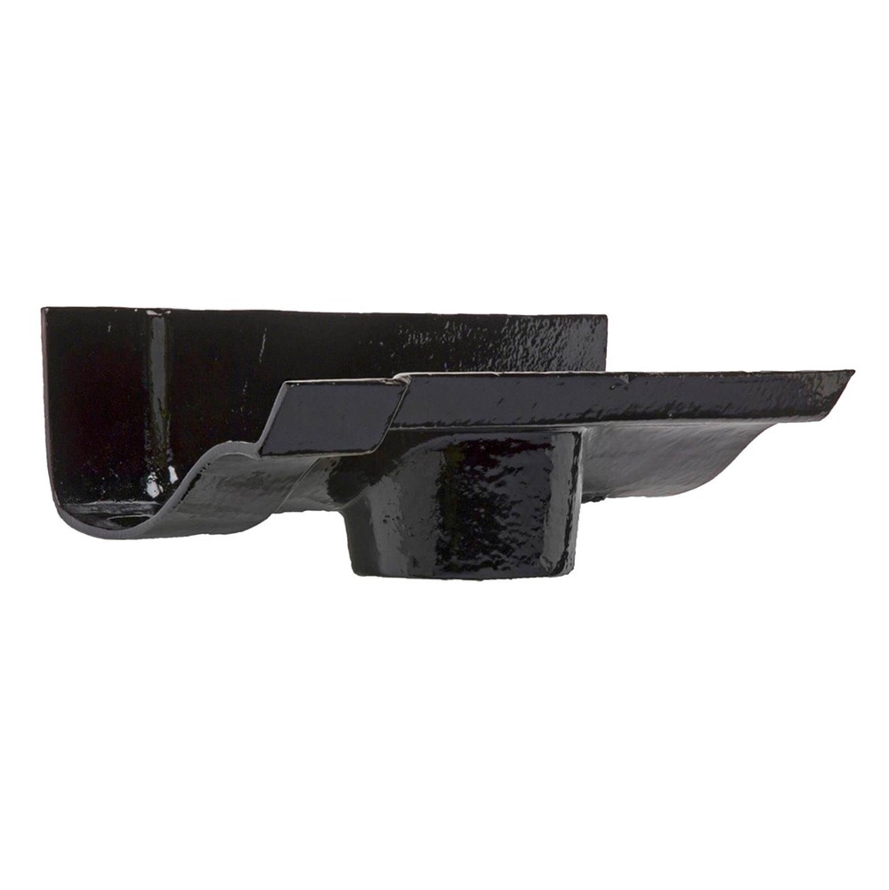 Cast Iron Ogee Gutter Running Outlet - 115mm for 75mm Downpipe Black