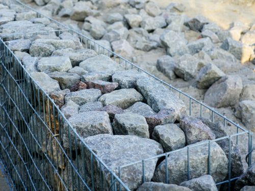 Gabion baskets filled with stones